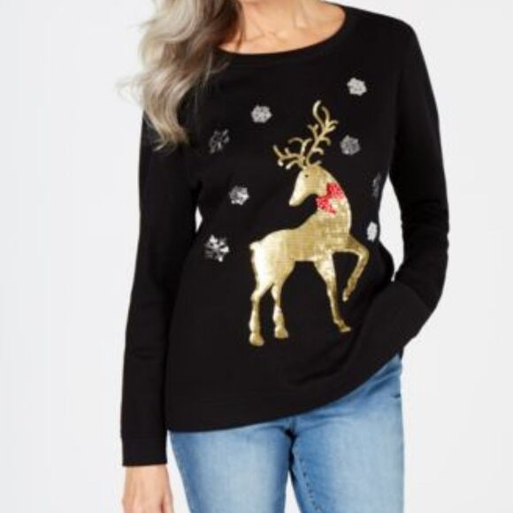 Karen Scott Plus Size Sequined-Reindeer Sweatshirt - Picture 1 of 4